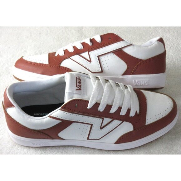 Vans Men's Lowland Cc 2 Tone Leather Auburn Brown White Skate Shoes Sizes NIB - Picture 1 of 5